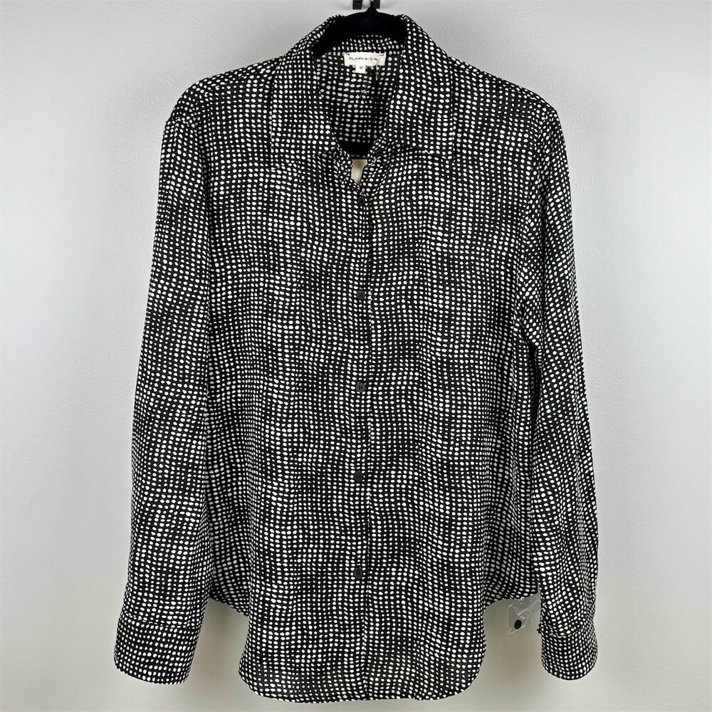 Mimosa Blouse Womens Size M Black White Polka Dot Button Front Long Sleeve